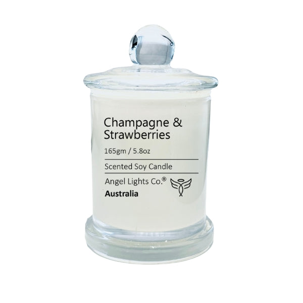 165gms Champagne & Strawberries Scented Candle - Angel Lights Co