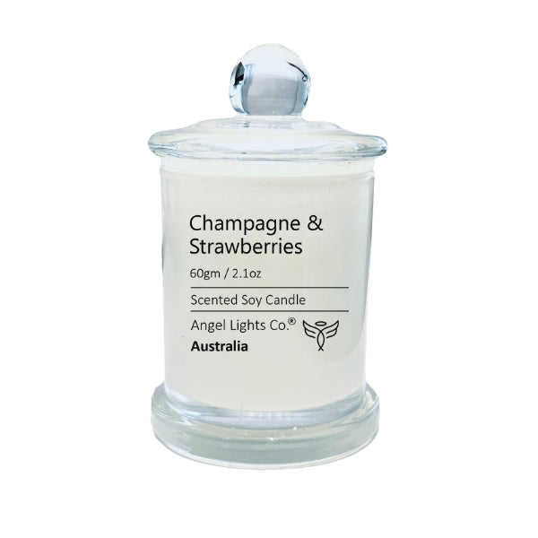 60gm Champagne & Strawberries Scented Soy Candle - Angel Lights Co