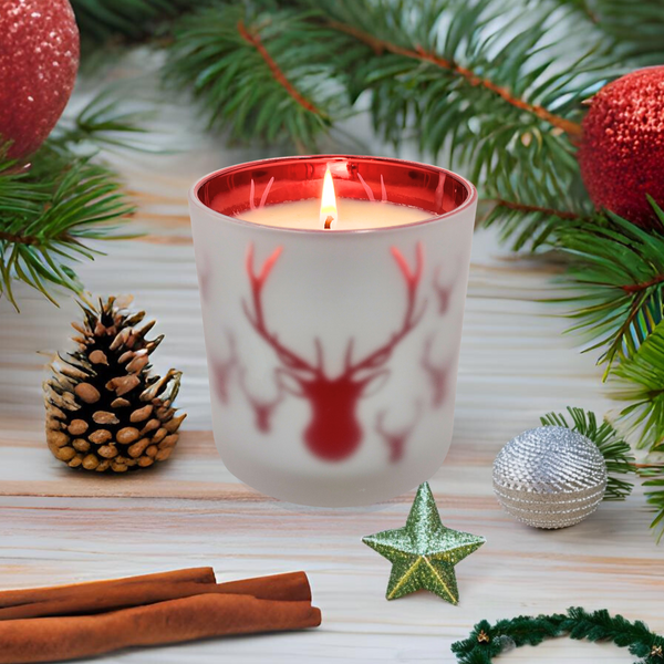 Christmas Sandalwood Scented  Reindeer Christmas Candle - Angel Lights Co