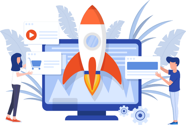 Cartoon Rocket moving upwards depicting SEO increasing